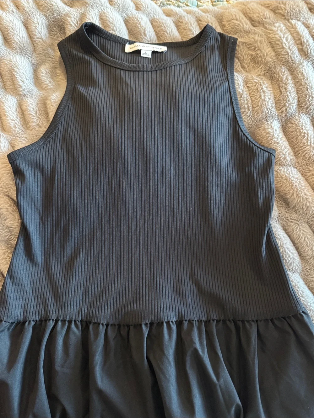 Emma & Michele Black Ribbed Tank Dress with Full Drop Waist Skirt
